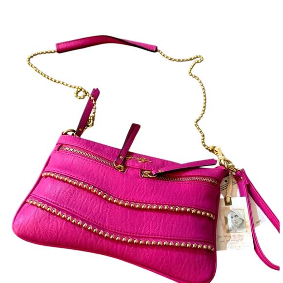 Jessica Simpson Patsy Clutch Crossbody Bag in Pink with Gold Studs, New with Tag - Picture 1 of 12